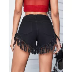 Shorts en mezclilla bajo con fleco