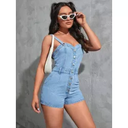 EZwear con botón delantero Cami Mono mezclilla