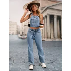 Top tank con bolsillo mezclilla & Jeans de pierna recta