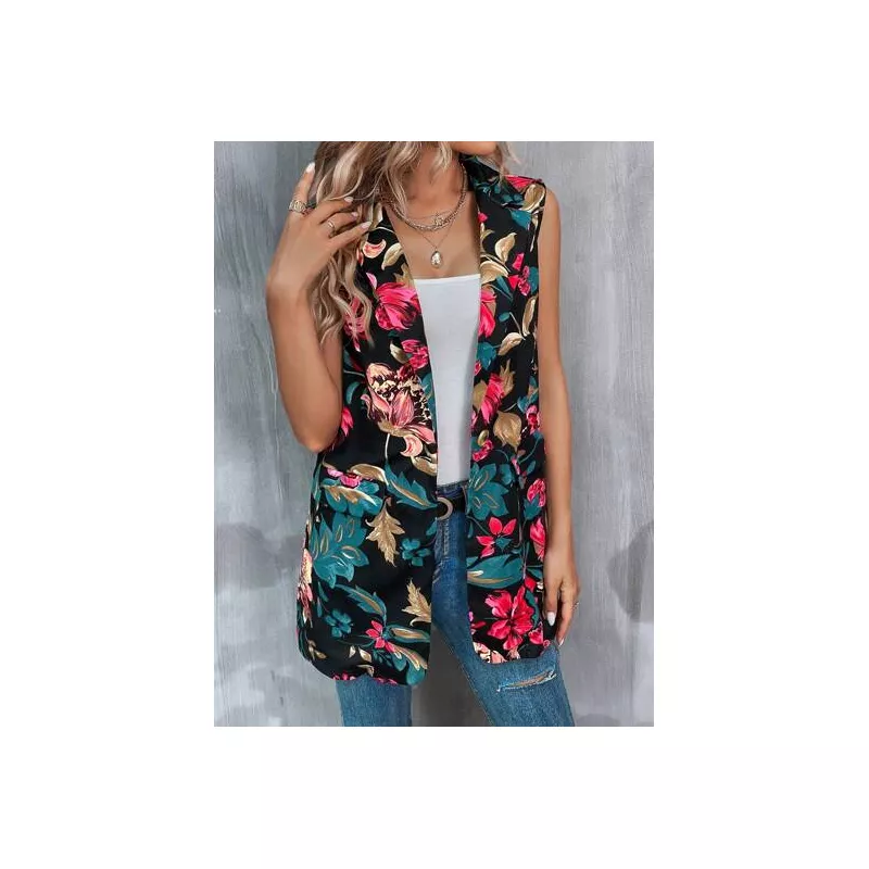 LUNE Blazer chaleco con estampado floral de cuello con solapa sin top de tirantes