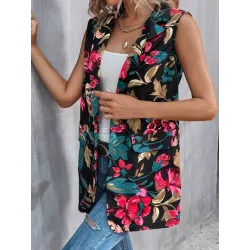 LUNE Blazer chaleco con estampado floral de cuello con solapa sin top de tirantes