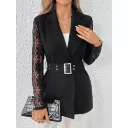 Essnce Blazer con encaje en contraste de cuello con solapa con cinturón