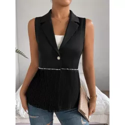 SHEIN Privé Blazer con cuenta de perla detalle bajo fruncido sin manga