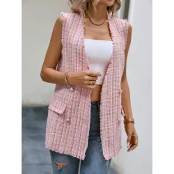 SHEIN Privé Blazer chaleco ribete crudo de doble botonadura