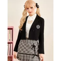 Kawaii Blazer con estrella & con bordado de ala con parche de bolsillo con botones