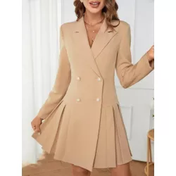 Clasi Vestido blazer de cuello con solapa de doble botonadura bajo fruncido