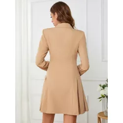 Clasi Vestido blazer de cuello con solapa de doble botonadura bajo fruncido