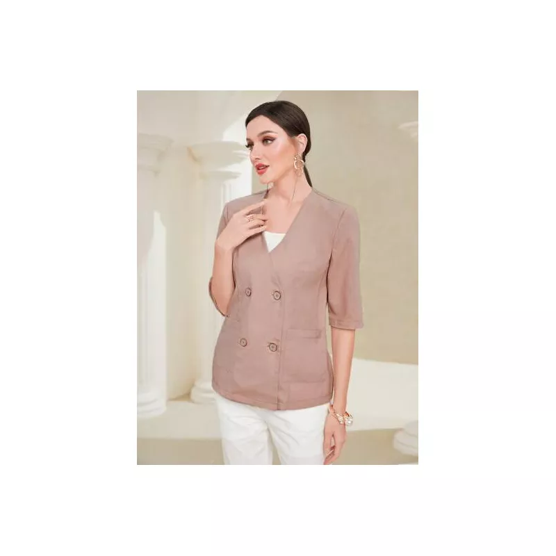 SHEIN Modely Blazer unicolor de doble botonadura