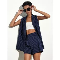 SHEIN BIZwear Blazer chaleco con estampado de rayas & Shorts ropa de trabajo