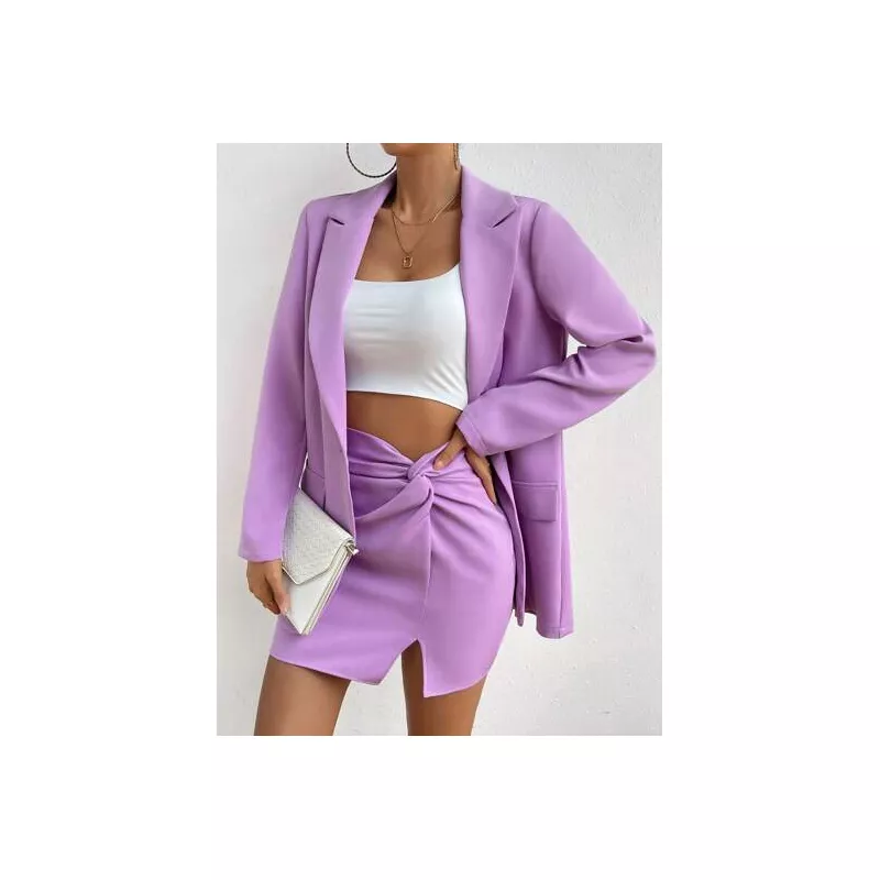 SHEIN LUNE Blazer de cuello con solapa & Falda girante delantero bajo con abertura