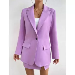 SHEIN LUNE Blazer de cuello con solapa & Falda girante delantero bajo con abertura