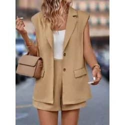 Clasi Blazer chaleco de cuello con solapa & Shorts sin top de tirantes