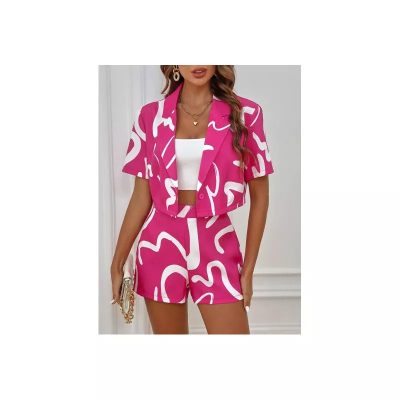 SHEIN LUNE con estampado de cuello con solapa Blazer & Shorts