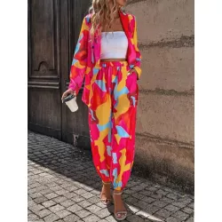 SHEIN Essnce Pantalones con blazer con estampado de cuello esmoquin