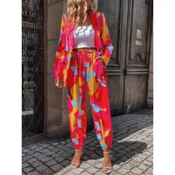 SHEIN Essnce Pantalones con blazer con estampado de cuello esmoquin