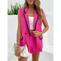 SHEIN LUNE Blazer chaleco ribete en contraste con botones & Shorts