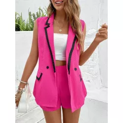 SHEIN LUNE Blazer chaleco ribete en contraste con botones & Shorts