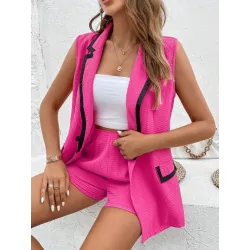 SHEIN LUNE Blazer chaleco ribete en contraste con botones & Shorts