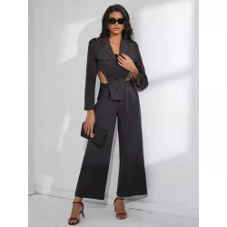 SHEIN BIZwear Pantalones con blazer de cuello con solapa con diseño de solapa