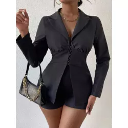 SHEIN Essnce Blazer de cuello con solapa con corchete & Shorts