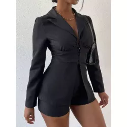 SHEIN Essnce Blazer de cuello con solapa con corchete & Shorts