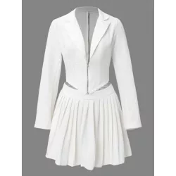 SHEIN MOD Blazer de cuello con solapa bajo asimétrico & Falda fruncido