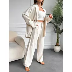 SHEIN Frenchy unicolor de doble botonadura Blazer & Pantalones de pierna ancha