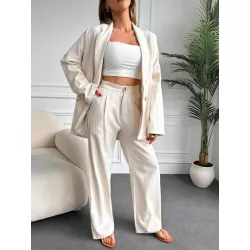 SHEIN Frenchy unicolor de doble botonadura Blazer & Pantalones de pierna ancha