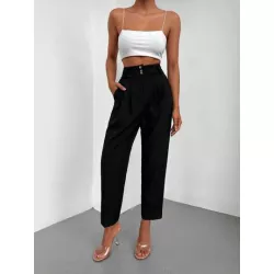 Pantalones de traje de talle alto con fruncido crop