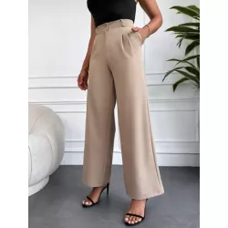 SHEIN Frenchy Pantalones de traje unicolor con bolsillo oblicuo de pierna ancha