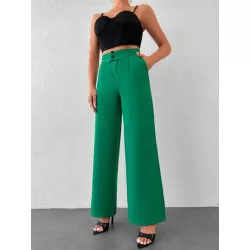 Pantalones de traje unicolor con bolsillo oblicuo de pierna ancha