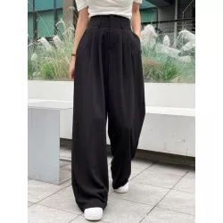 Pantalones de traje con fruncido de pierna ancha