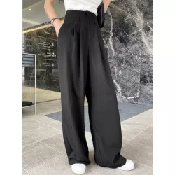 Pantalones de traje con fruncido de pierna ancha