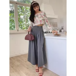 Pantalones de traje unicolor con bolsillo oblicuo de pierna ancha