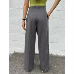 Pantalones de traje de talle alto con fruncido de pierna recta