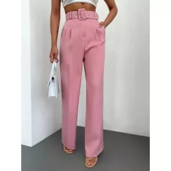 SHEIN Frenchy Pantalones de traje de talle alto con fruncido con cinturón