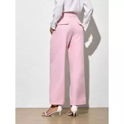 SHEIN BIZwear Pantalones de traje unicolor con bolsillo oblicuo de pierna recta