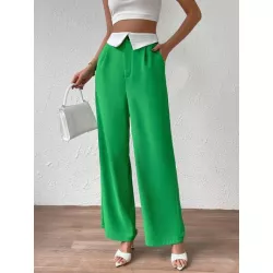 SHEIN Essnce Pantalones de traje panel en contraste con bolsillo oblicuo de pierna ancha