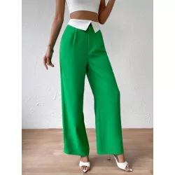 SHEIN Essnce Pantalones de traje panel en contraste con bolsillo oblicuo de pierna ancha