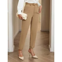 SHEIN BIZwear Pantalones de traje unicolor con fruncido con bolsillo oblicuo