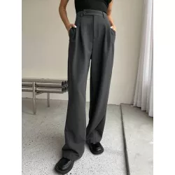 Pantalones de traje de talle alto con fruncido de pierna ancha