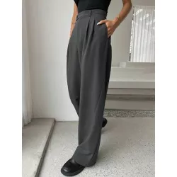 Pantalones de traje de talle alto con fruncido de pierna ancha