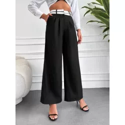 SHEIN Frenchy Pantalones de traje de talle alto de pierna ancha sin cinturón