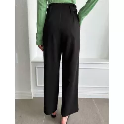 Pantalones de traje con fruncido de pierna recta