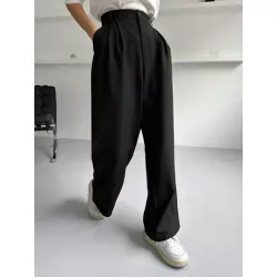 Pantalones de traje unicolor con fruncido