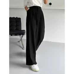 Pantalones de traje unicolor con fruncido