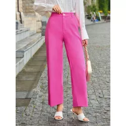 SHEIN BIZwear Pantalones de traje unicolor con bolsillo oblicuo de pierna ancha