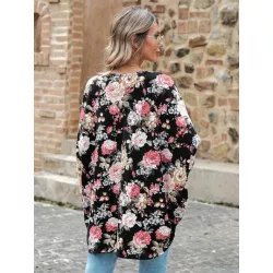 EMERY ROSE 1pc Floral Print Batwing Sleeve Open Front Coat