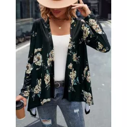 SHEIN LUNE Abrigo con estampado floral con parte delantera abierta bajo irregular