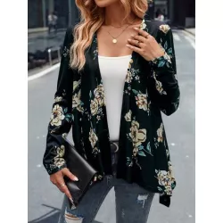 SHEIN LUNE Abrigo con estampado floral con parte delantera abierta bajo irregular